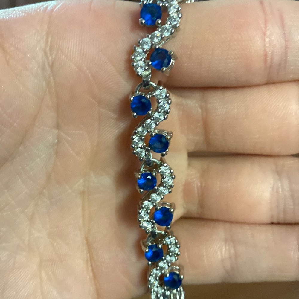Gold Plated, Cubic Zirconia, blue and white CZ bracelet. Unworn/new
